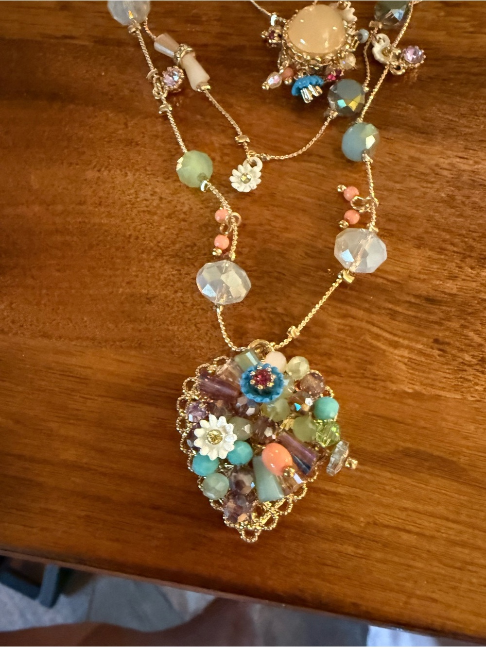 Betsey Johnson Gold & Teal Multi-Color Floral Cluster Pendt Necklace/BJ Earrings